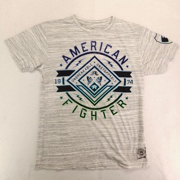 American Fighter Casual Graphic Crew Neck T Shirt Mens Size Medium M Gray - Picture 2 of 10